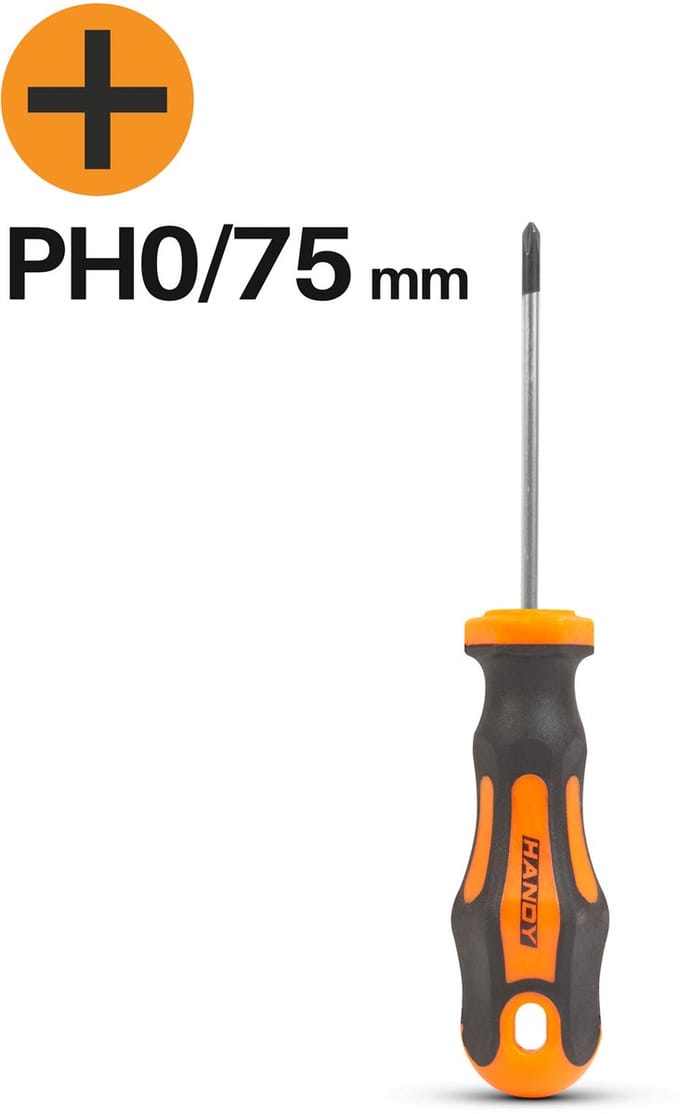 Kruiskopschroevendraaier PH0 – Phillips Schroevendraaier 75 mm – Chroom Vanadium Staal – Antislip Handgreep – Ophangoog - [10522]