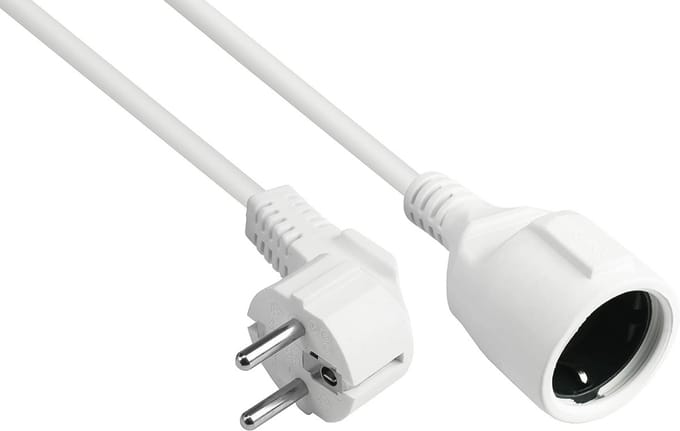 Verlengkabel 3 m - geaard stekker type E+F naar type F - koperen geleider 1,50 mm² - wit