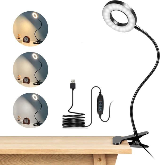 Lampe De Bureau À Pince 48 Led Flexible À 360°Lampe Lecture Clipsable 3 Modes D’Éclairage &amp;10 Niveaux De Luminosité Led Usb Pour É zwart