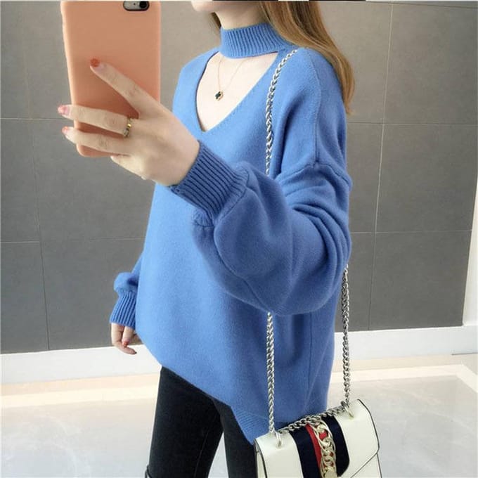 Dikke O-Hals Dames Trui Streetwear Gebreide Pullovers Top Herfst Winter Kersttrui Pull S blue