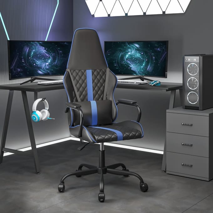 vidaXL - Massage - gamestoel - kunstleer - zwart - en - blauw
