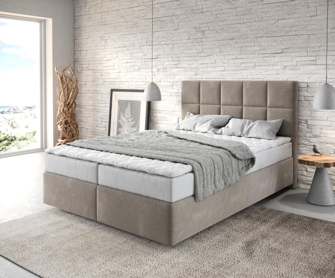 Boxspringbed Dream-Fine microvezel beige 140x200 met matras en topper