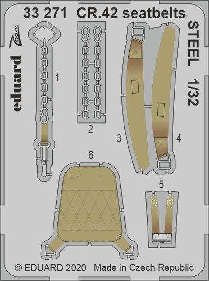 Eduard Modelbouwdecoratie - 33271 Seatbelts Steel for CR.42 - Photo-etch