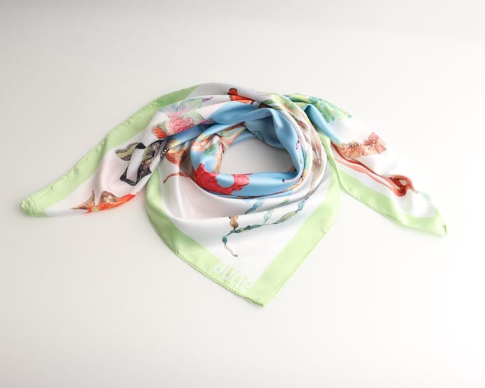June Zee bandana dames – Blauw lime – Satijnlook – 70x70 cm