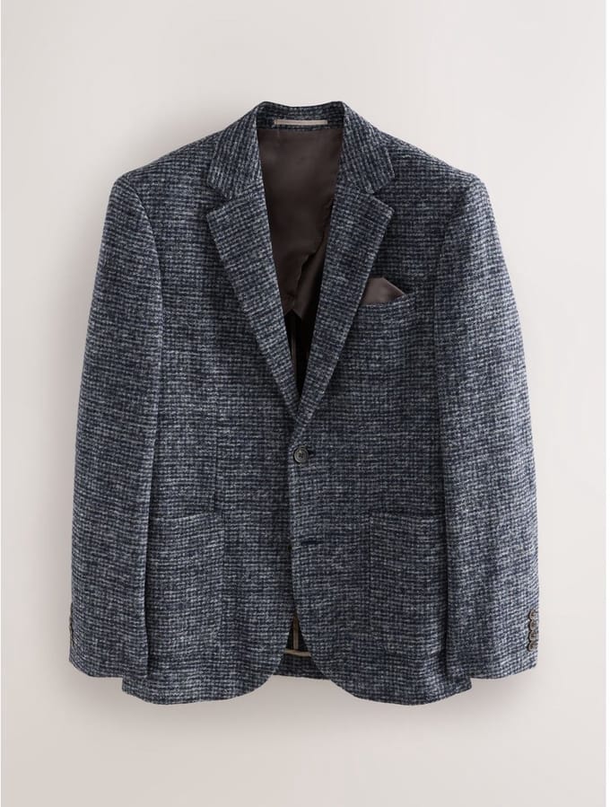 Next - Heren - Slim-fit geruite blazer met textuur en wol - Blauw
