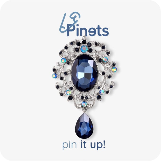 Pinets Classic - Barokke Brosche - Blauwe Zirkoon - Metalen Afwerking