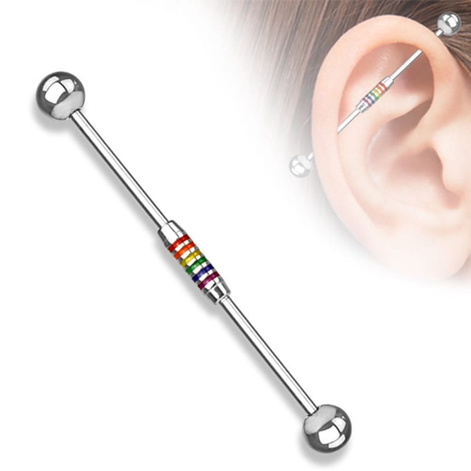 Industrial piercing regenboog strepen - zilver - LMPiercings