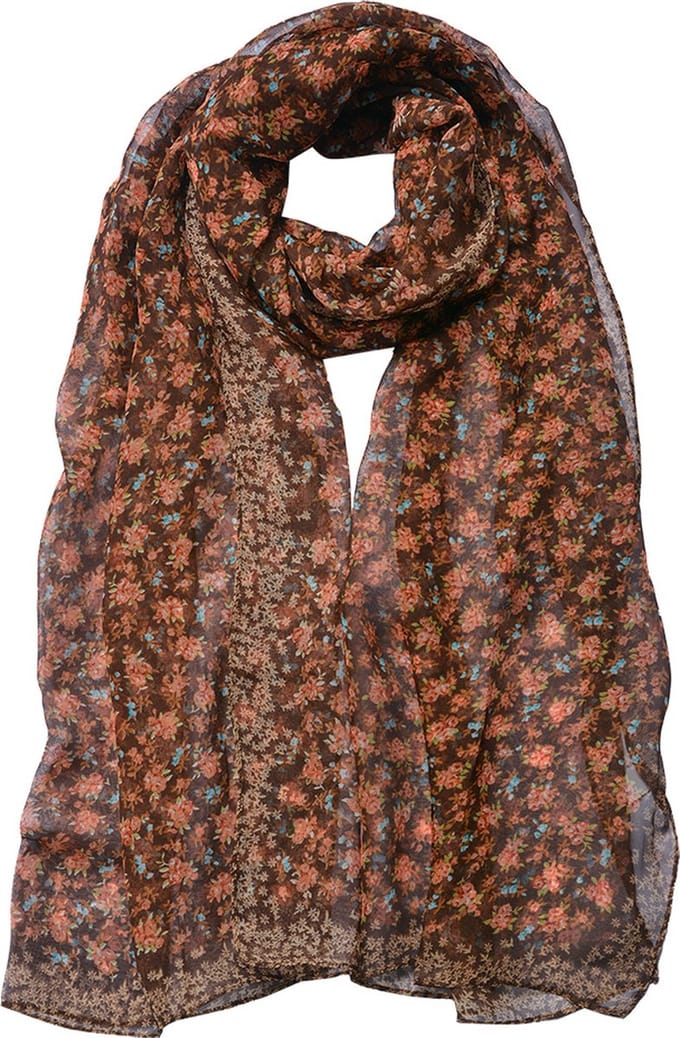 Juleeze Sjaal Dames Print 50x160 cm Bruin Rood Synthetisch Bloemen