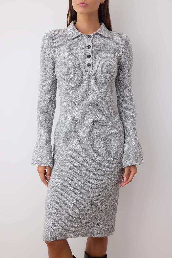 Damesjurk in grijs kleurverloop, midi-lengte, casual, nauwsluitend model