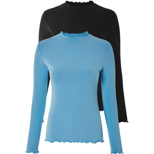 ESMARA 2 dames shirts (Zwart/blauw, L (44/46))
