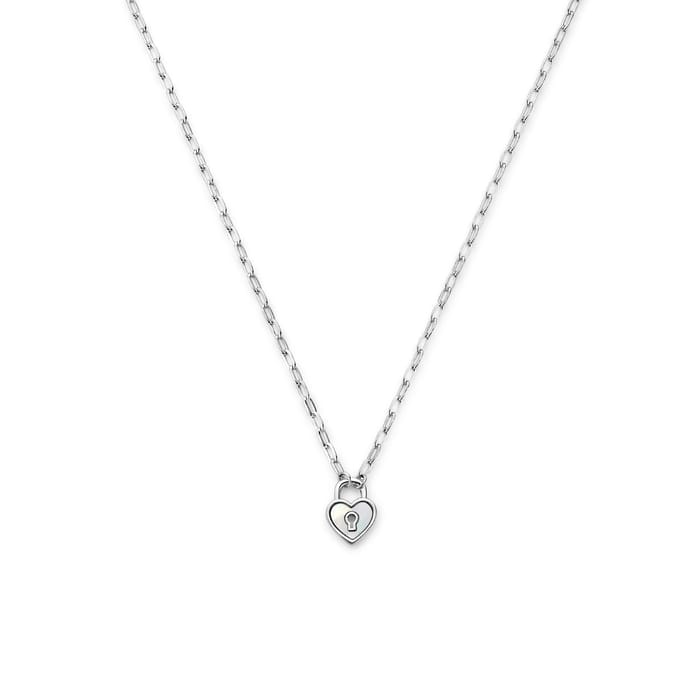 zilver gerhodineerd collier hart en slot parelmoer 41 + 4 cm 1336785