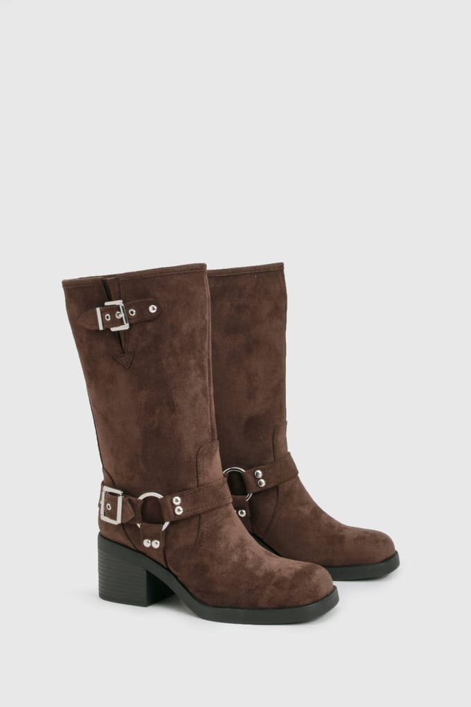 boohoo Dames D-Ring haksende bikerlaarzen | Bruin | Maat: 41