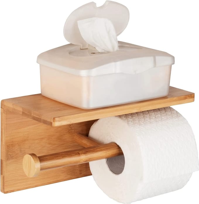 Wenko Toiletrolhouder Bambusa - Bamboe - Met Planchet - Bruin Vernis