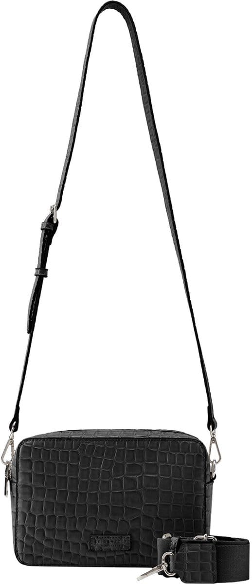 SEIDENFELT MANUFAKTUR Schoudertas Nesna Camera Bag Croco Print Black Zwart