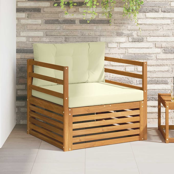 vidaXL - Buitensofa - Massief - Acacia - Hout - en - Polyester - Natuurlijk - en - Crème