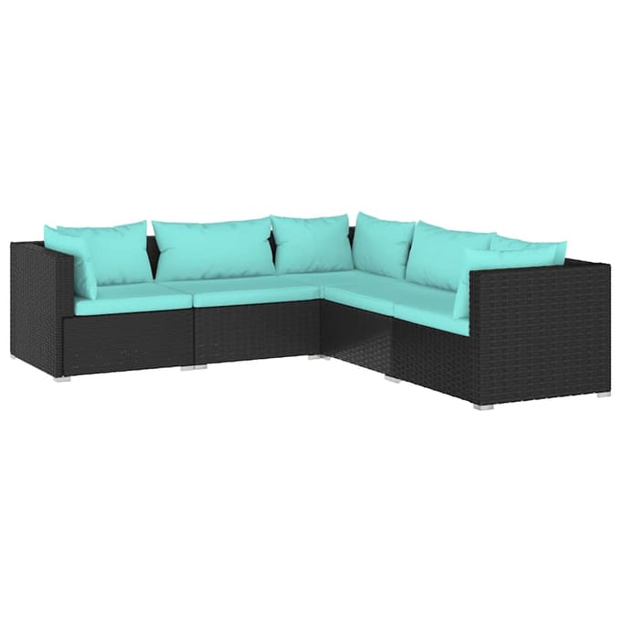 vidaXL - 5-delige - Loungeset - met - kussens - poly - rattan - zwart