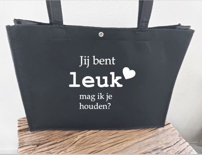 Tas met tekst: Jij bent leuk mag ik je houden