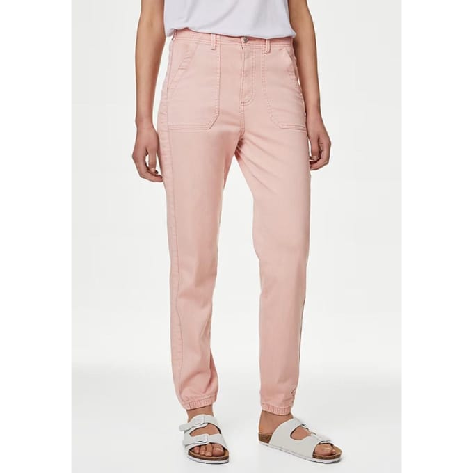 M&S Collection Dames Katoenmix Slim Fit Enkel Grazer Joggers Roze
