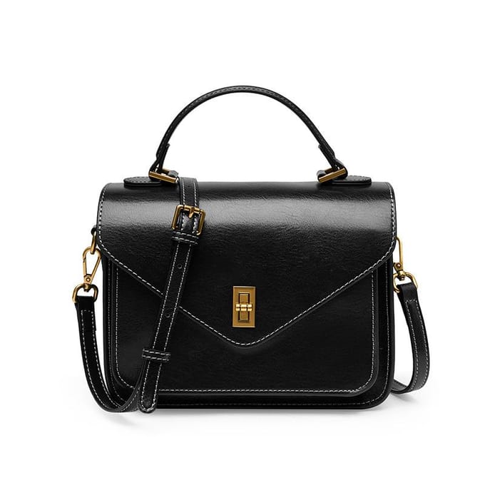 Tas Leer Senior Eenvoudige Mode Temperament Dames Tas Vrachtbrief Schouder Crossbody Postbode zwart