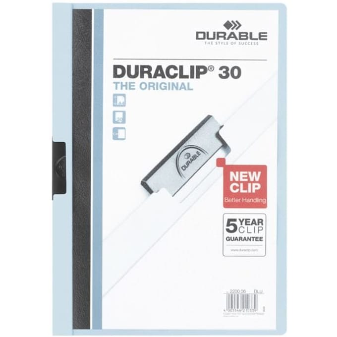 Klemmap Durable Duraclip A4 3mm 30 vellen lichtblauw
