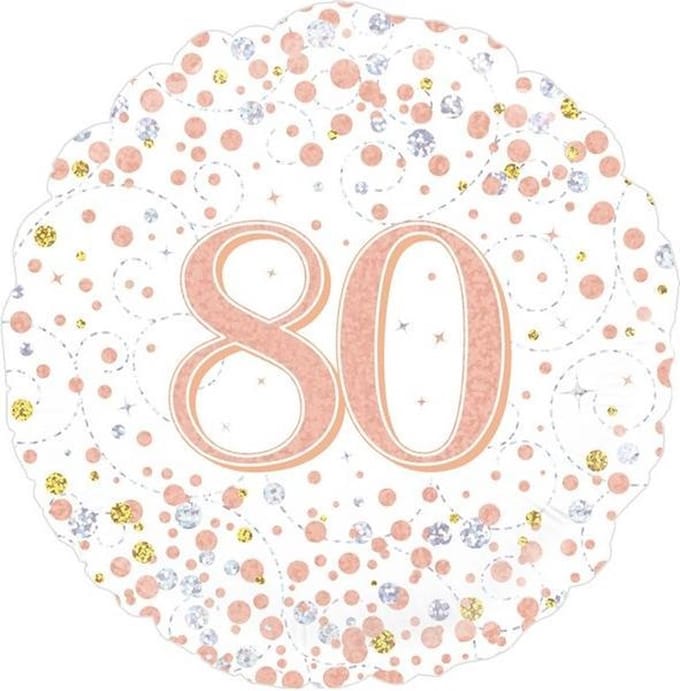 Oaktree - 80th Sparkling Fizz Birthday White & Rose Gold Holographic