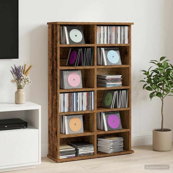 vidaXL - CD - Kast - Oud - hout - 60 - x - 17 - x - 92 - cm - Bewerkt - hout