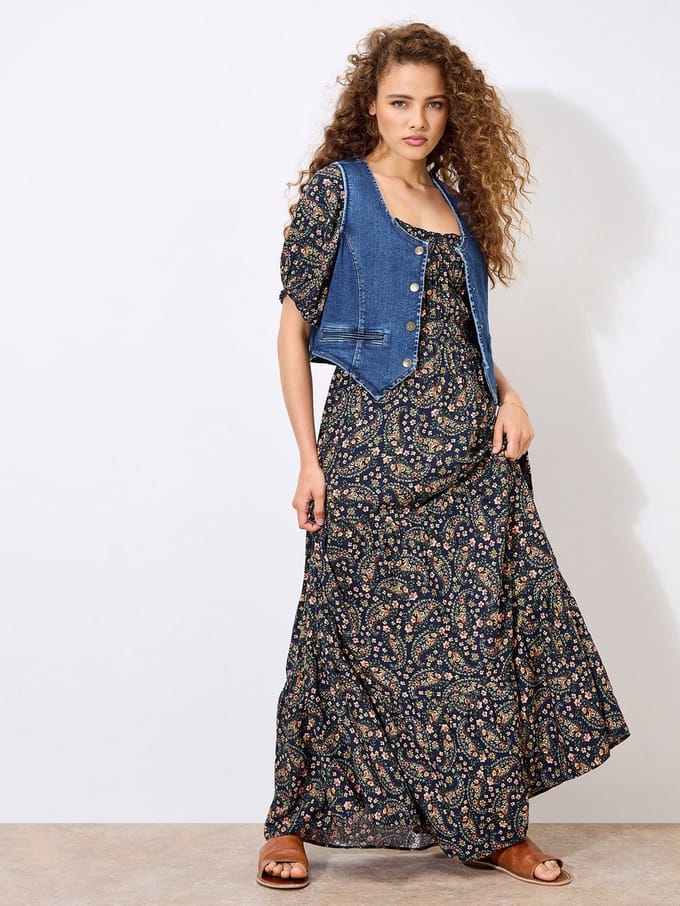 Maxi-jurk met bloemen- en paisleyprint