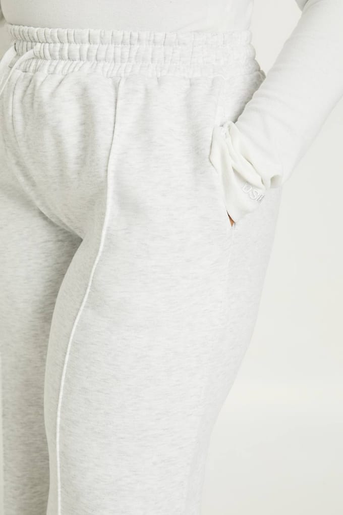 boohoo Dames Plus Core Basic Pintuck-detail, diepe tailleband, wijde pijp jogger | Ash Grey | Maat: 26
