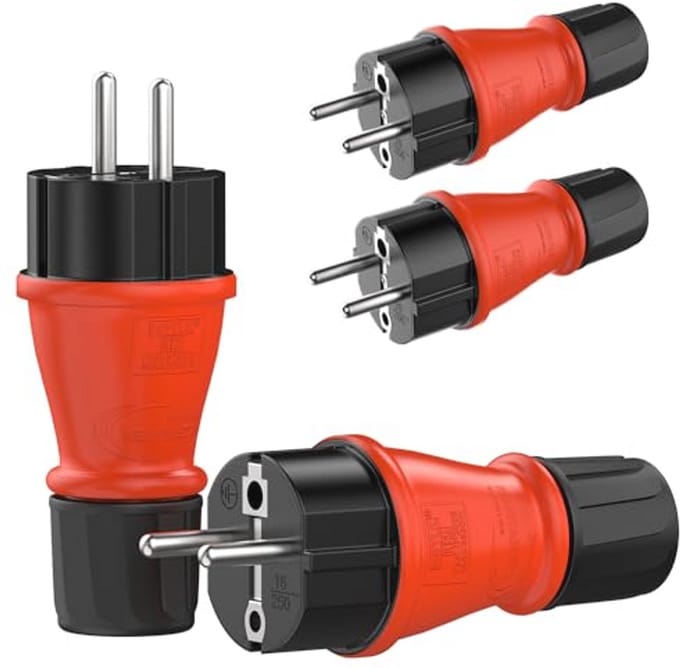 Robuuste Schuko Stekker Set van 4 voor Buiten 230 V IP54 - Geaarde Rubber Stroomstekkers