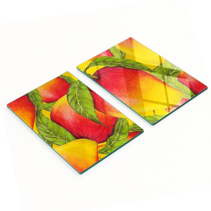 Set van gehard glazen snijplanken met mangomotief, 2x40x52 cm