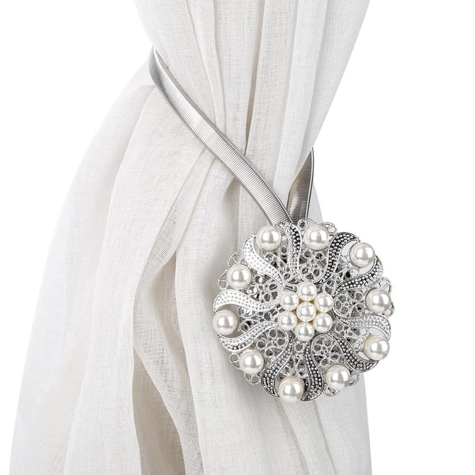 Attaches Rideaux Magnétiques Simples Modernes de Printemps avec Décoration Perle Fausse white