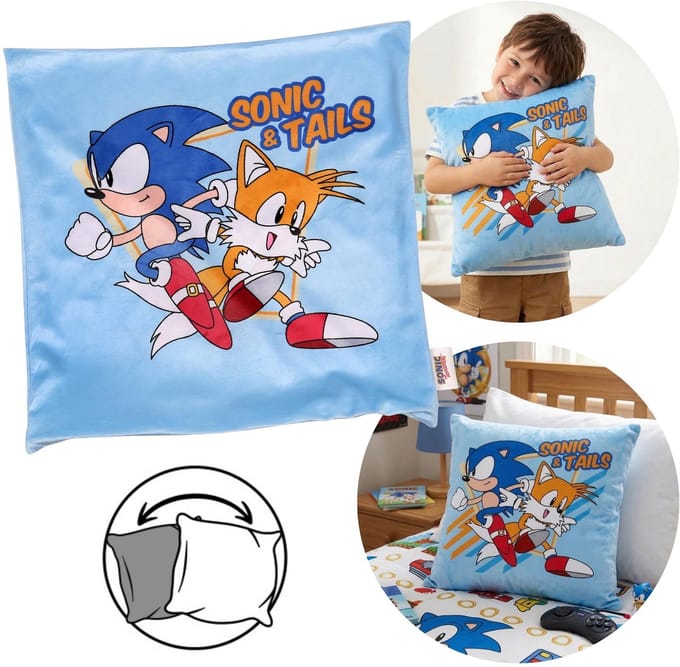 SONIC Blauw kussensloop voor kinderen, decoratief, met ritssluiting 40x40cm OEKO-TEX