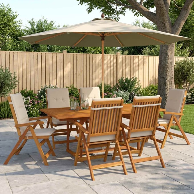 vidaXL - Buiten - Eetset - met - Parasol - 8 - st - 6-zits - Crèmewit