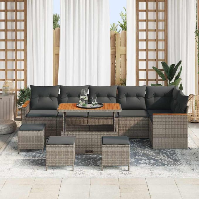 vidaXL Tuin Sofa Set 10 st 6-Aantal zitplaatsen Grijs Poly riet
