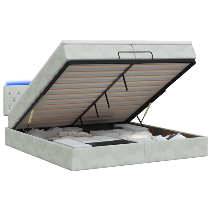 vidaXL - Ottomaanse - Bed - met - Matras - en - LED - Lichtgrijs - 200 - x - 200 - cm