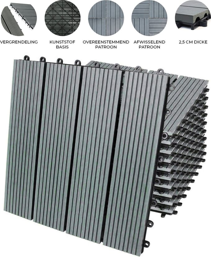 Hkc terrastegels - grijs - 30x30 cm - 33 stuks klik-klaar
