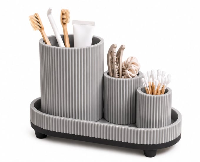 Badkamer Organizer Set – Tandenborstelhouder, Wattenstaafhouder & Opbergbakje