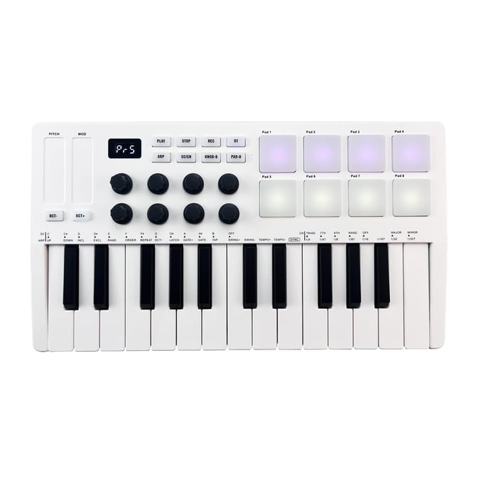 M-VAVE 25-toetsen MIDI-besturingstoetsenbord Mini draagbare USB-toetsenbord MIDI-controller met 25 aanslagsnelheden wit