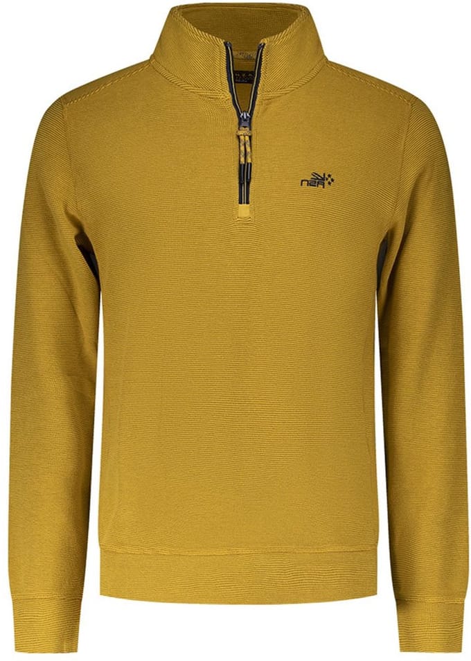 NZA - Okergele katoenen sweater met halve rits - Warm Ocre