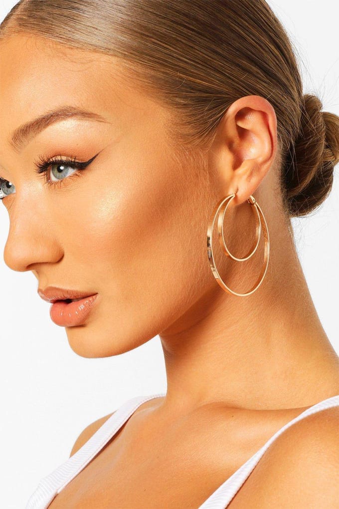 boohoo Dames Dubbele Hoepel Oorbellen | Goud