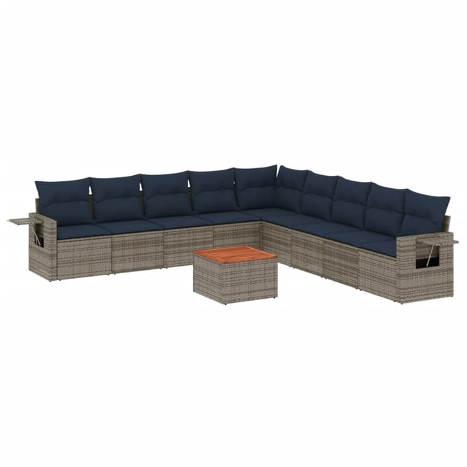 vidaXL - 10-delige - tuinbankset - met - kussens, - grijs - polyrotan