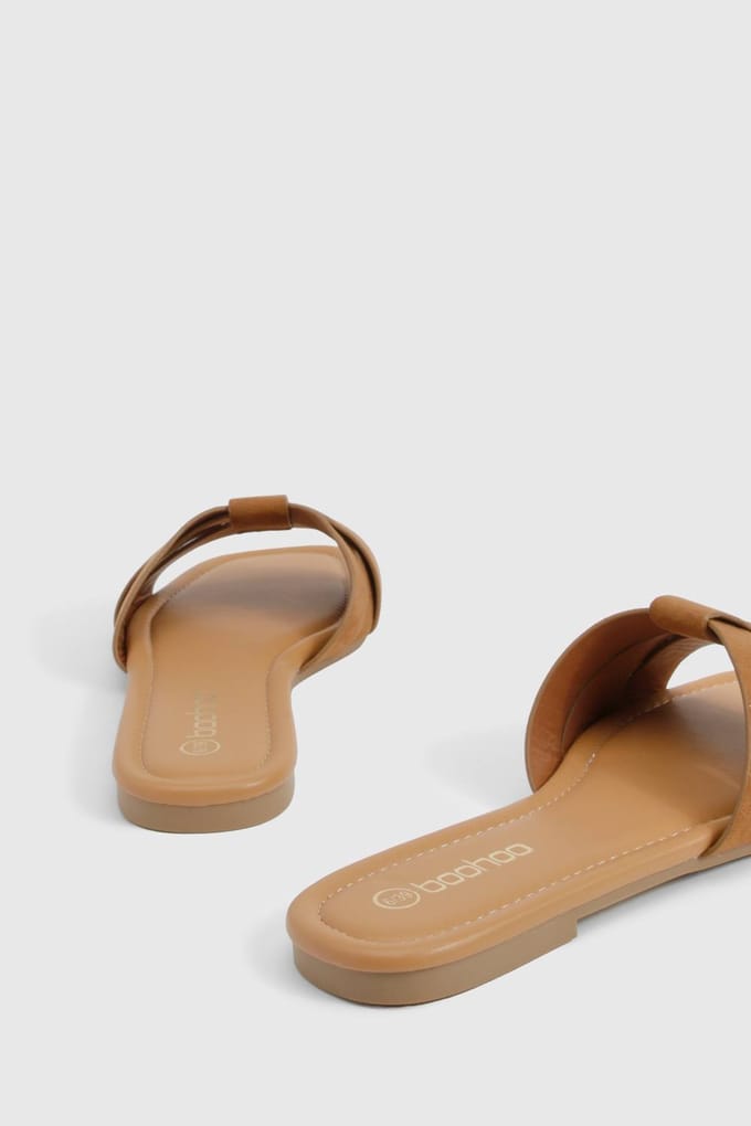 boohoo Dames Wide Fit Nep Suede Geweven Basic Mule Sandalen | Tan | Maat: 38