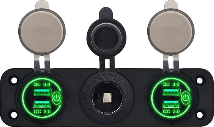 ProRide 12V USB Autolader 2 Poorten - QC3.0 - Voltmeter en 12V/24V Sigarettenplug - Drievoudig inbouw