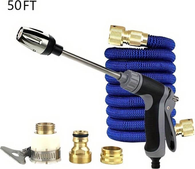 Livano Tuinslang Flexibel - Tuinslangen - Haspel - Spuitpistool - 15 Meter - Blauw