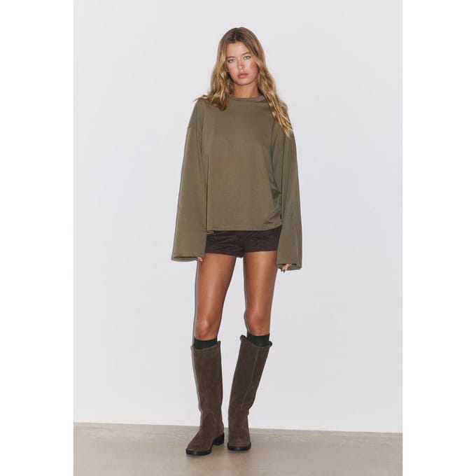 Stradivarius Boxy T-shirt met lange mouw  Kaki S