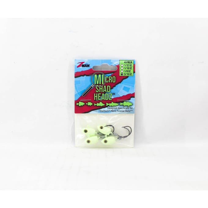 Tête plombée Zman Micro Shad HeadZ 3/16 oz Taille 2 4 par paquet Luminescent (6810) white