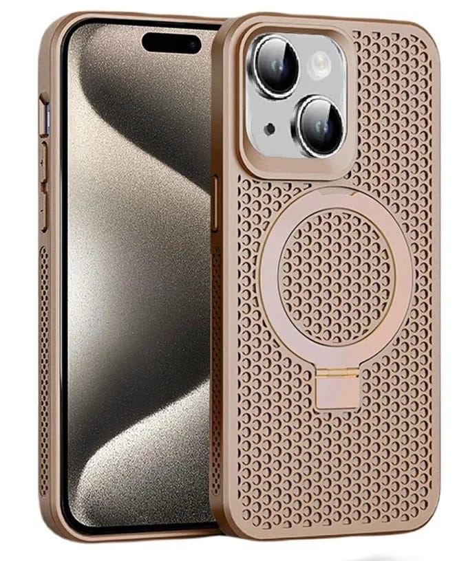 Cityhoesje - iPhone 15 Plus-14 Plus - Magnetic - Ring Holder Kickstand - Protective – Backcase - Roségoud