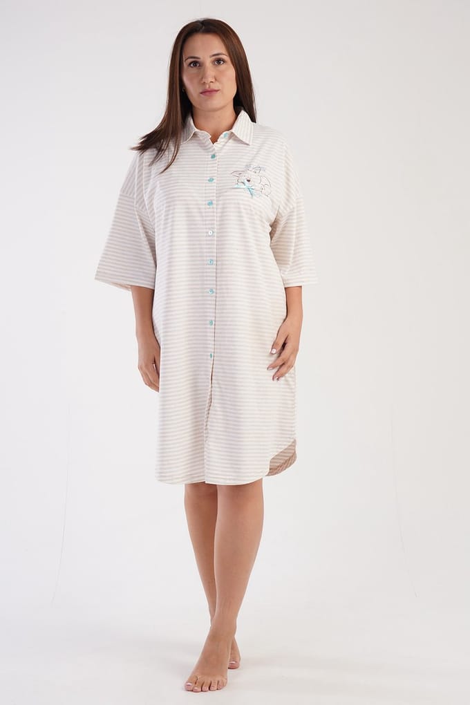 Vienetta - Grote Maten Dames Nachthemd, Driekwart Mouwen - 2XL