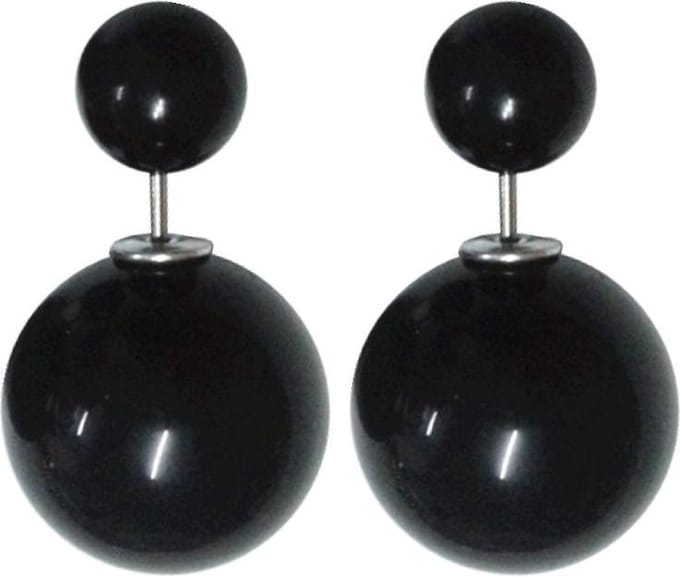 Fako Bijoux® - Oorbellen - Double Dots - Parel - Zwart