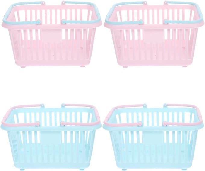 4 stuks Mini Winkelmandje Speelgoed - Plastic met Handvat - Voor Kinderen Pretensiespel